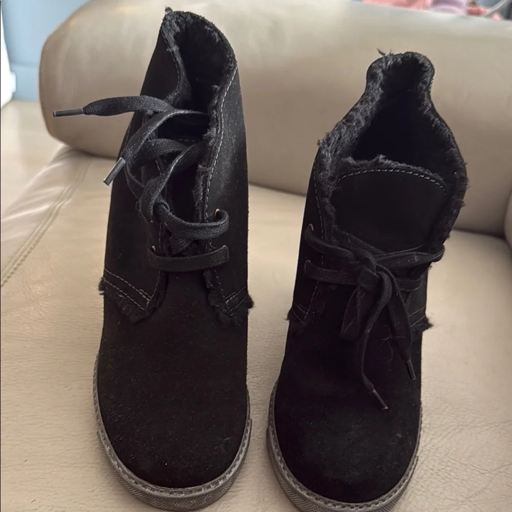 See By Chloe Black Suede Wedge Boots